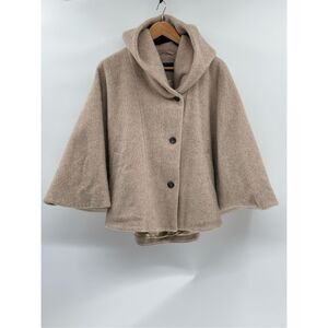 Oska Cape Coat Jacket Women‎ Size 6/8 Medium Tan Beige Wool Alpaca Hooded